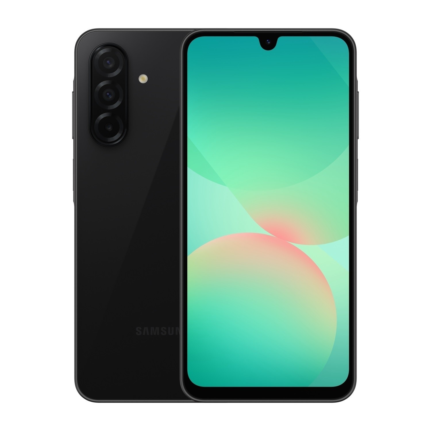 Samsung Galaxy A26 5G smartphone in black, featuring a 6.7-inch display, dual SIM capability, Android 15, USB Type-C, 8 GB RAM, 256 GB storage, and a 5000 mAh battery.