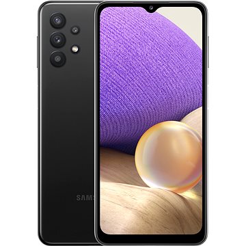 Samsung Galaxy A32 5G in Awesome Black with a sleek design, featuring a vibrant display, multiple rear cameras, and a premium finish, showcasing its 128GB capacity.