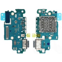 Blue Samsung Galaxy A53 5G charging port circuit board with connectors and small electronic components.