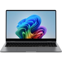 Samsung Galaxy Book5 360 laptop, 15.6-inch display, sleek silver design, thin bezels, vibrant screen colors.