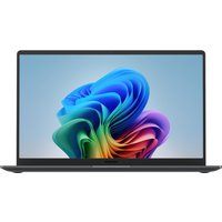 Grey Samsung Galaxy Book5 laptop, 15.6" screen, sleek design, Intel Core Ultra 7, Windows 11 Pro, UK keyboard layout.