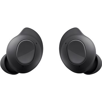 Samsung Galaxy Buds FE in graphite color, featuring a sleek in-ear design, glossy touch controls, and a compact shape for true wireless stereo audio.
