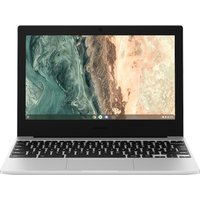Samsung Galaxy Chromebook Go, silver, 11.6-inch display, black keyboard, slim design with Intel Celeron N4500 processor.