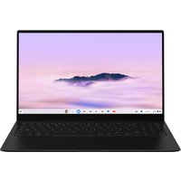 Samsung Galaxy Chromebook Plus 15.6" with sleek black design, thin bezels, and backlit keyboard.