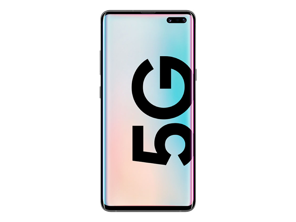 Samsung Galaxy S10 5G in Majestic Black, featuring a sleek design, 256GB storage, and a vibrant display with a prominent "5G" logo.