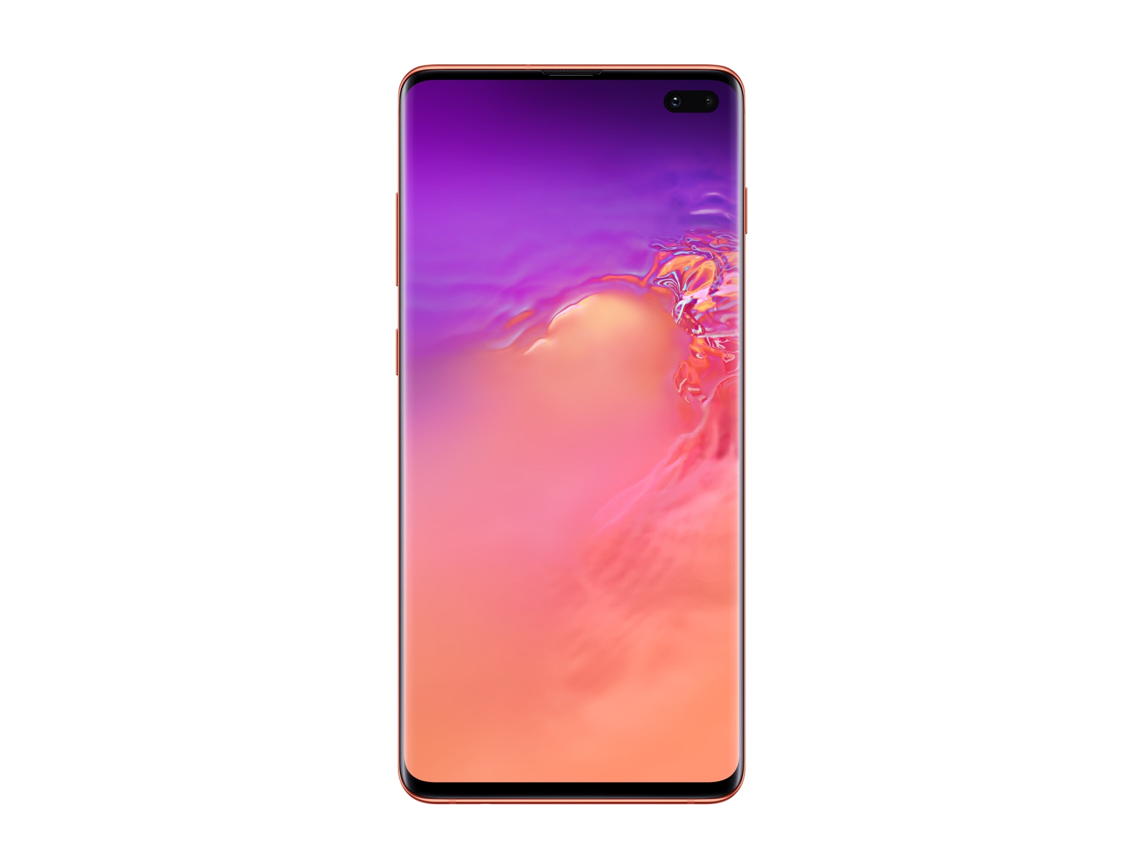 Samsung Galaxy S10 in Flamingo Pink, featuring a sleek glass body, 128GB capacity, and a vibrant edge-to-edge display with dual front cameras.