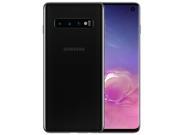 Samsung Galaxy S10+ in Prism Black, featuring a sleek glass body, 128GB storage, and a triple-camera setup on the back, showcasing a modern design and vibrant display.