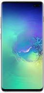 Samsung Galaxy S10+ in Prism Green, featuring a sleek glass design, 128GB storage, and a vibrant display with minimal bezels and dual front cameras.