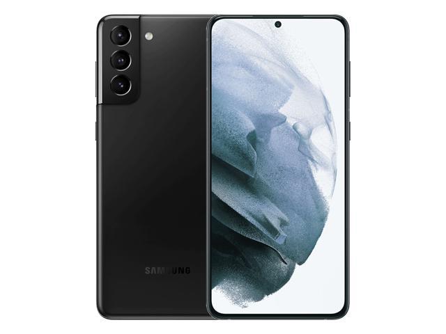 Samsung Galaxy S21+ 5G in Phantom Black, featuring a sleek glass back, triple rear camera setup, and a vibrant display with a centered front camera cutout.