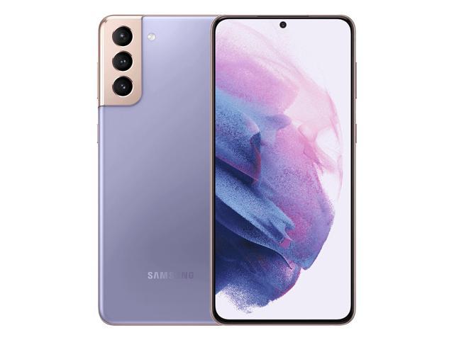 Samsung Galaxy S21+ 5G in Phantom Violet, featuring a sleek design, triple rear camera setup, and a vibrant display with a central front camera cutout.