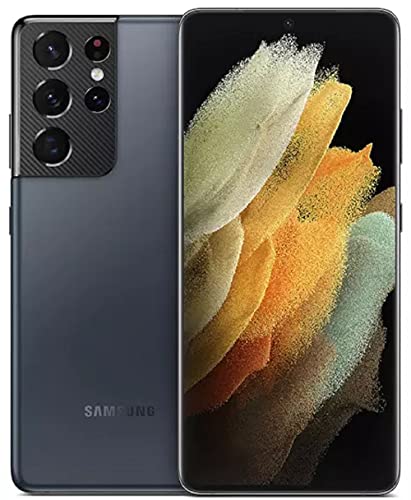 Samsung Galaxy S21 Ultra 5G in Phantom Navy, featuring a sleek glass back, large display, and a distinctive camera module with four lenses. Capacity: 128GB, condition: Premium.