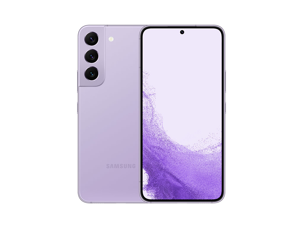 Samsung Galaxy S22 5G in Bora Purple with a sleek design, featuring a vibrant display and three rear cameras, showcasing a premium finish and 128GB capacity.