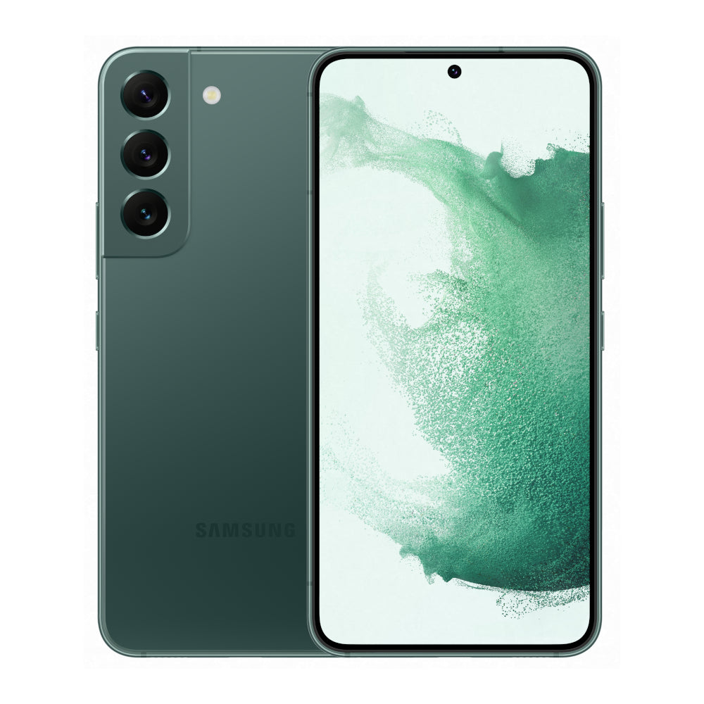Samsung Galaxy S22 5G in Phantom White, featuring a sleek design, 256GB capacity, and a vibrant display with a centered front camera.
