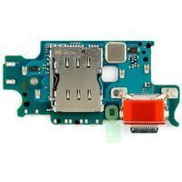 Samsung Galaxy S23 Plus charging port, blue circuit board with metal connectors and orange USB-C port.