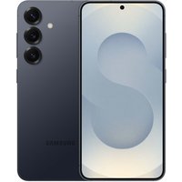 Blueblack Samsung Galaxy S25 smartphone, 6.2-inch display, triple rear cameras, front camera hole, sleek design.