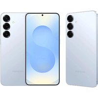 Samsung Galaxy S25 Dual SIM phone, sleek silver design, triple rear cameras, edge-to-edge display, centered front camera.