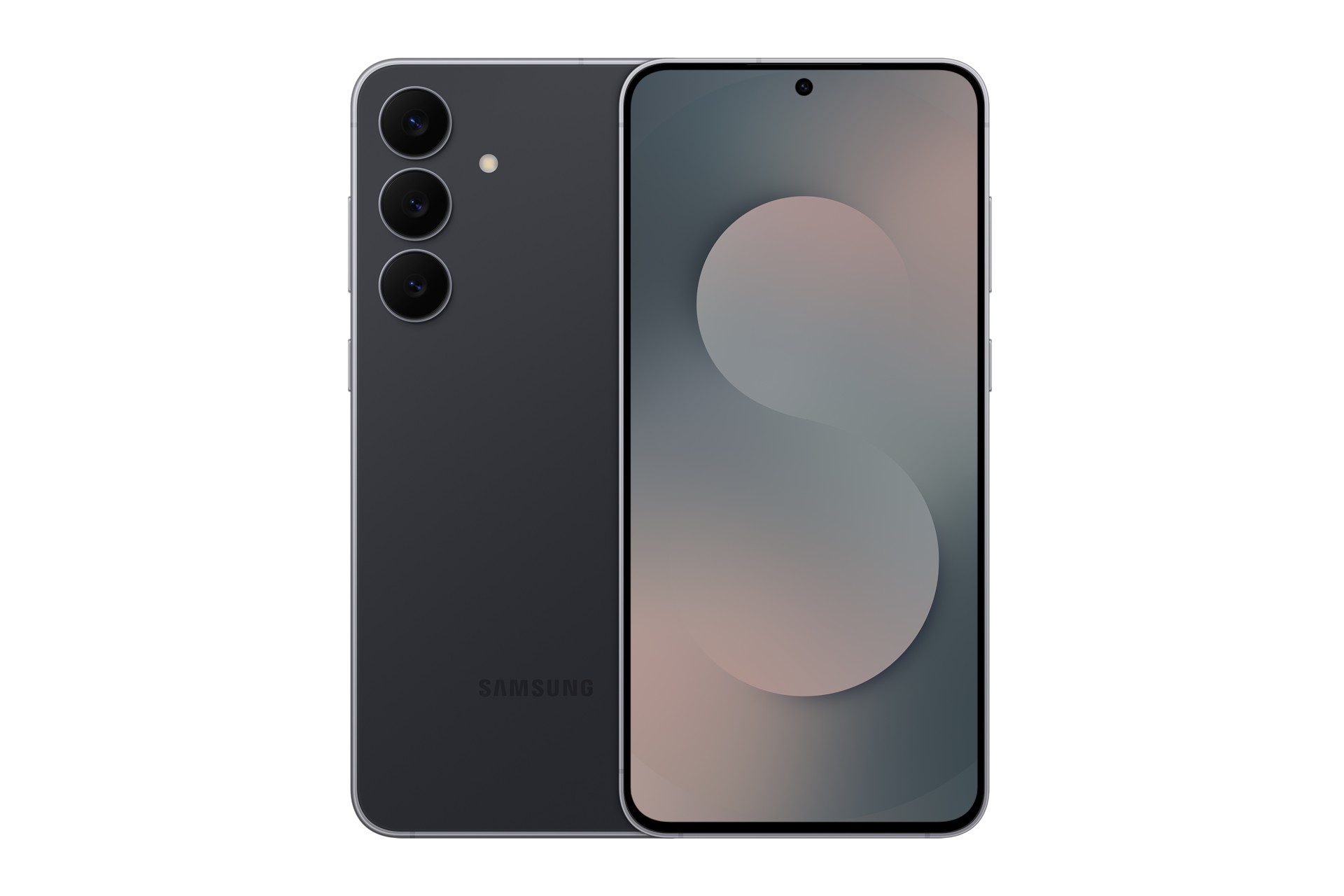 Samsung Galaxy S25 FE in Jet Black, featuring a sleek design, 6.7-inch display, three rear cameras, and a minimalist front with a centered hole-punch selfie camera.