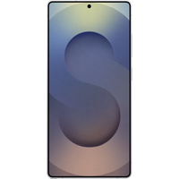 Samsung Galaxy S25 Ultra in Titanium Silverblue, large edge-to-edge display, centered front camera, sleek design