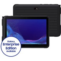 Black Samsung Galaxy Tab Active4 Pro 10.1-inch tablet with rugged design, 128GB storage, Wi-Fi and cellular connectivity.