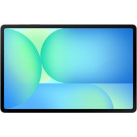 Samsung Galaxy Tab S10 FE+ with 13.1" display, thin black bezel, vibrant blue and green abstract screen.