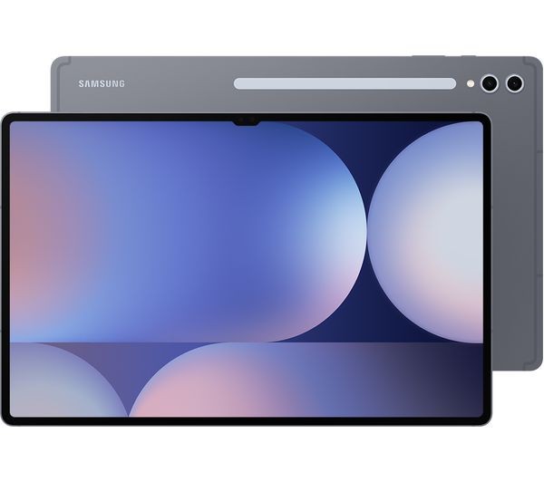Samsung Galaxy Tab S10 Ultra 5G features a sleek gray design with a large 14.6-inch display, minimal bezels, and dual rear cameras, ideal for multimedia and productivity.