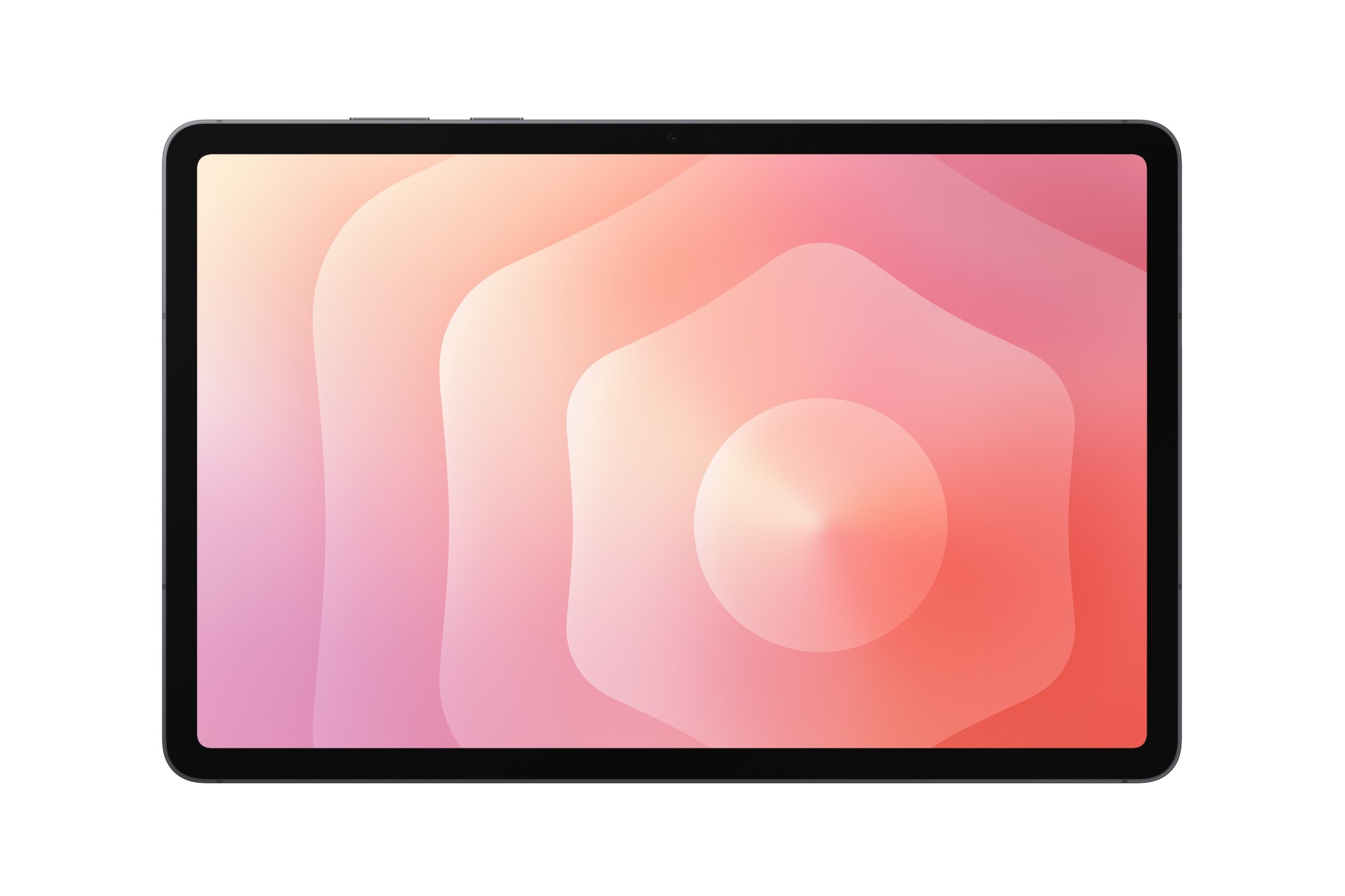 Samsung Galaxy Tab S11 features an 11-inch display with a vibrant pink and peach gradient background, sleek black bezels, and a minimalist design.
