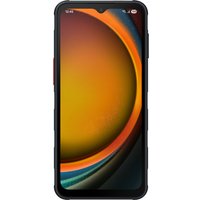 Samsung Galaxy XCover7 Pro smartphone with 6.6" display, black rugged design, and vibrant circular wallpaper.