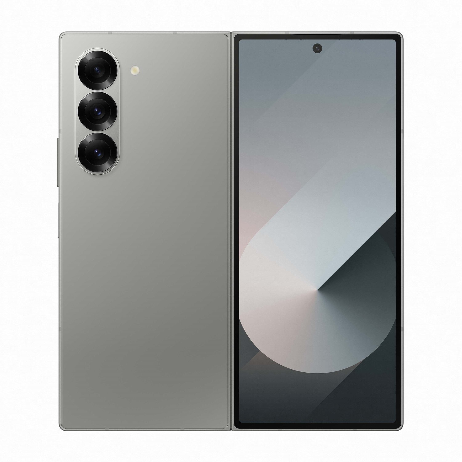 Samsung Z Fold 6 5G in Silver Shadow, featuring a sleek design, triple rear cameras, and a large, vibrant display with minimal bezels.