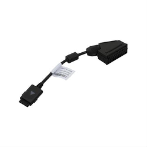Black Samsung Gender Cle (SCR) adapter with a rectangular connector on one end and a smaller connector on the other, featuring a label attached to the cable.