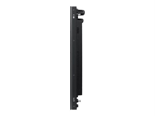 Samsung IE020A display features a sleek black design with a slim profile, showcasing ports and ventilation on the side for connectivity and cooling.