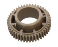 Brown plastic drive gear with a central hole and multiple teeth around the circumference, designed for use in Samsung printers and scanners.