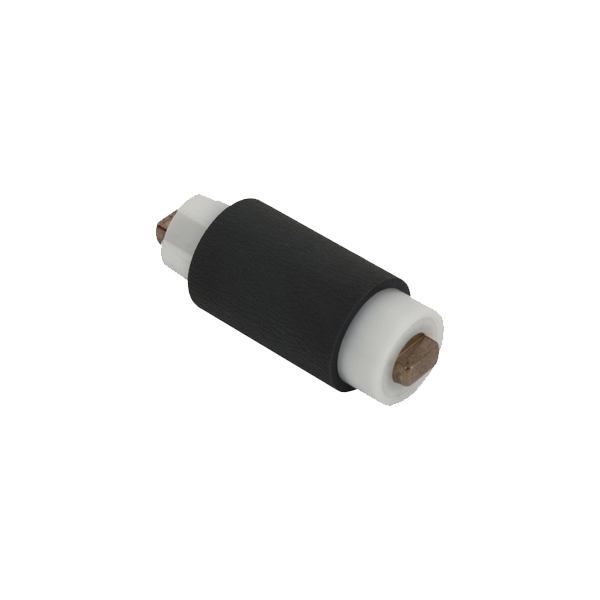 Black and white cylindrical printer/scanner roller with textured grip, featuring a brown core at each end, designed as a spare part for Samsung devices.