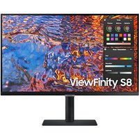 Black Samsung 27" 4K Ultra HD LED monitor with slim bezels and adjustable stand displaying vibrant graphics.
