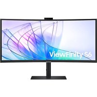Curved black Samsung UltraWide monitor, 34-inch, 3440x1440 resolution, slim bezels, on a sleek stand.