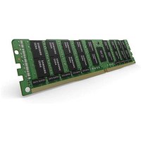Green Samsung 64 GB DDR4 288-pin DIMM memory module with black chips and gold connectors.