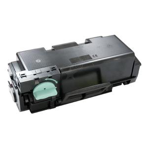 Remanufactured black toner cartridge with a green lever, featuring a sturdy plastic body and labeled "Samsung MLT-D303E" for compatible printers.