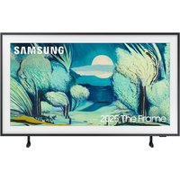 Samsung 43" LS03F The Frame 4K QLED Smart TV with thin black bezel, displaying art of trees and moonlit landscape.