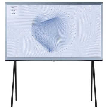 Samsung QE55LS01BH 55" The Serif QLED 4K HDR Smart TV in Cotton Blue, featuring a unique textured design and elegant stand, showcasing modern aesthetics and advanced display technology.
