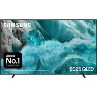 Samsung 75" 4K Ultra HD Smart TV with thin black bezel, QLED display, and ocean wave screen image.