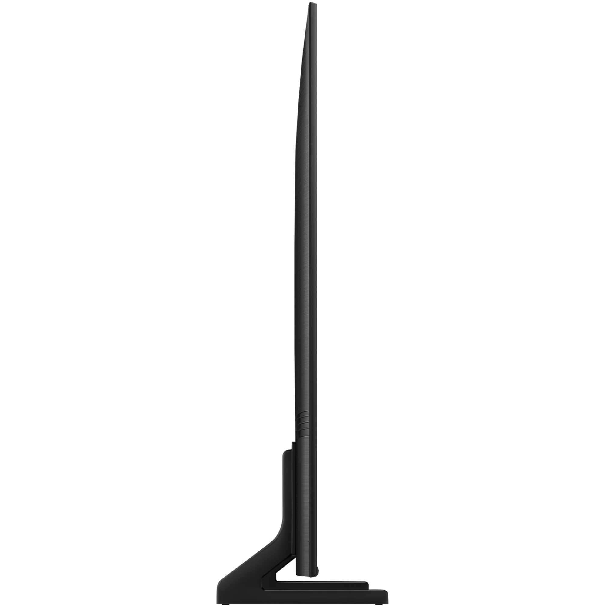 Samsung QE85Q60D 85" UHD 4K HDR QLED Smart TV, featuring a sleek black design with a slim profile and a sturdy stand for support.