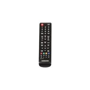 Black Samsung remote control M1240 with a red power button, numerous function buttons, and a sleek, ergonomic design for easy handling.