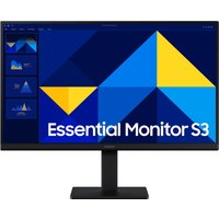 Black Samsung S27D300GAU 27" Full HD LCD monitor with slim bezels and a rectangular stand displaying geometric graphics.