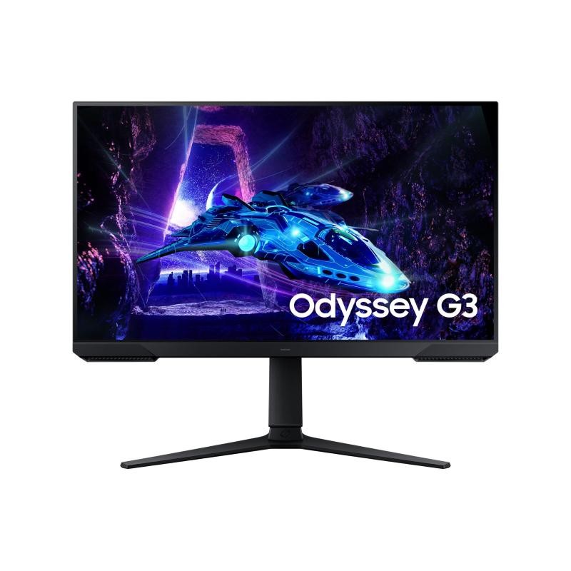 Samsung S27DG300EU 27-inch computer monitor featuring a sleek black design, vibrant 1920 x 1080 resolution, and a futuristic gaming graphic display.