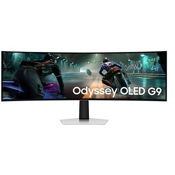 Curved Samsung S49DG910SU monitor with a sleek black and silver design, featuring a 49-inch screen, 5120 x 1440 resolution, and vibrant gaming visuals.