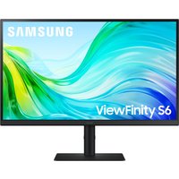 Samsung S61F 27" Quad HD LCD monitor, black frame, vibrant display with abstract blue-green wave design.