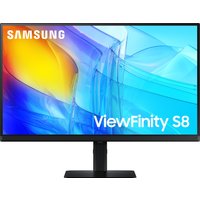 Samsung S80D 27" 4K monitor with slim black bezel, vibrant display, and rectangular stand.