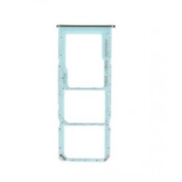 Transparent blue SIM card tray with three slots, designed for Samsung devices, featuring a sleek, minimalist design and smooth edges.