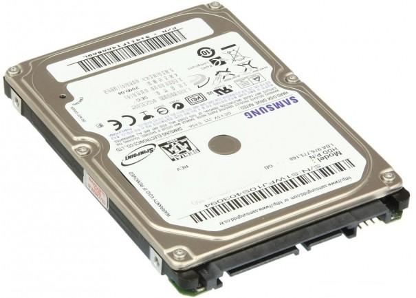 Samsung Spinpoint M HN-M640MBB internal hard drive, 640 GB capacity, 5400 RPM speed, featuring a silver metal casing and black connectors on the bottom.
