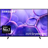 Samsung 43" 4K Ultra HD Smart TV with slim black bezel and vibrant purple abstract display.