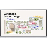 Samsung WE65FX 65" interactive whiteboard, 4K display, thin black bezel, showing garden design with colorful annotations.